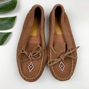 Manitobah Mukluks Moccasins Brown Leather Beaded Hard Sole Flats Women's 7